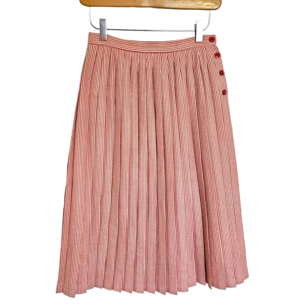 Vintage‎ Jaeger 24" Waist Red Wool Pinstripe Pleated Midi Skirt